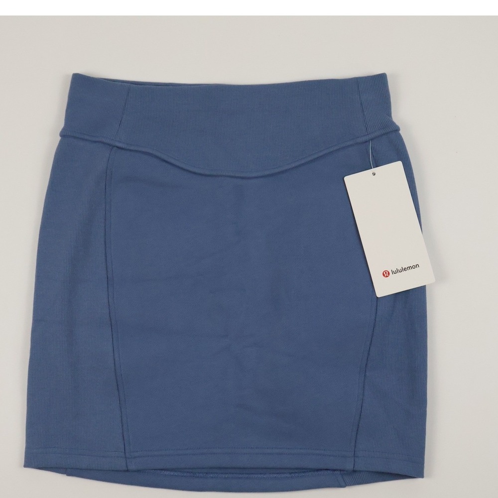 Lululemon Scuba HR Mini Skirt Oasis Blue Solid S Cotton Fleece NWT $78 MSRP